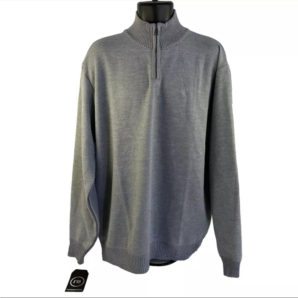 New Mens Real Essentials 1/4 Zip‎ Pullover Gray Sweater Sz XXL NWT Polyester
